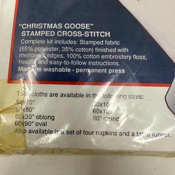 Bucilla Christmas Goose Stamped Cross-Stitch Tablecloth Kit 60"x90" Oval 82558 - Picture 2 of 4